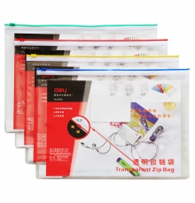 得力（deli）透明PVC拉鏈袋 5526（混色，A4，12個/包）