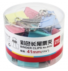 嚴(yán)采/得力（deli）筒裝長(zhǎng)尾票夾彩色 41mm 2# 8552（24只/筒，36筒/件）