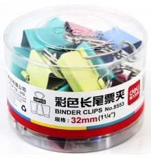 嚴(yán)采/得力（deli）筒裝長(zhǎng)尾票夾彩色 32mm 3# 8553（24只/筒，48筒/件）